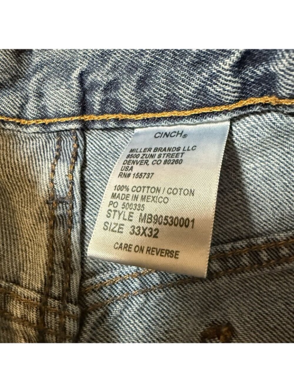 Cinch Jeans 33x32 Mens Blue Denim Green Label Rigid Medium Stone Tapered Western - Picture 3 of 7